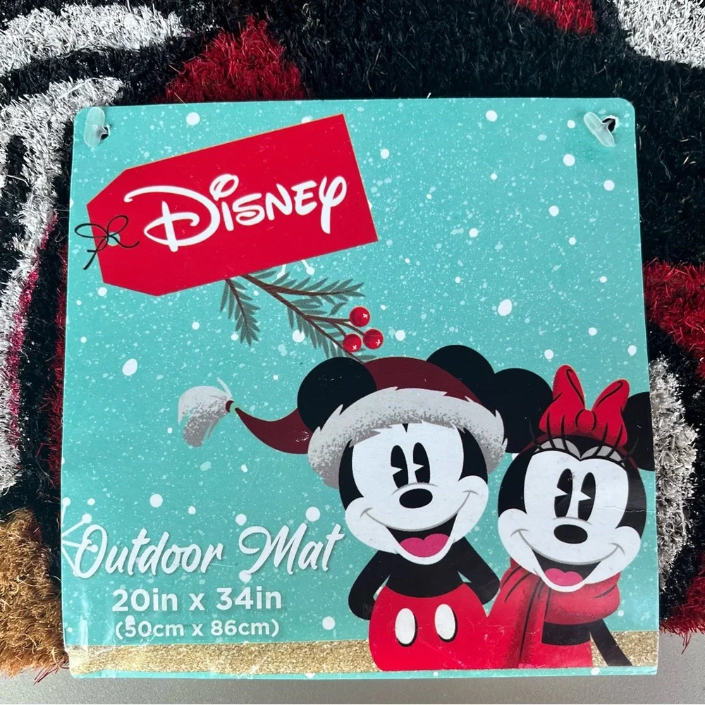 DISNEY Mickey Mouse Happy Holidays Large Coir Door Mat 20 x 34 NEW NWT